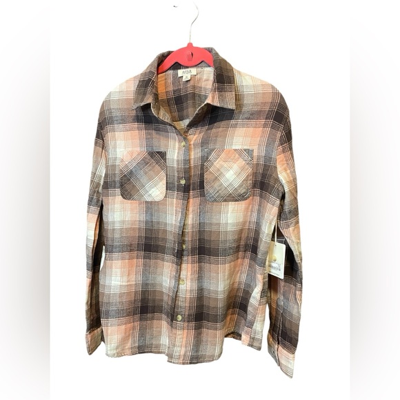 NWT A.N.A. Pink and brown flannel button down - Picture 2 of 5